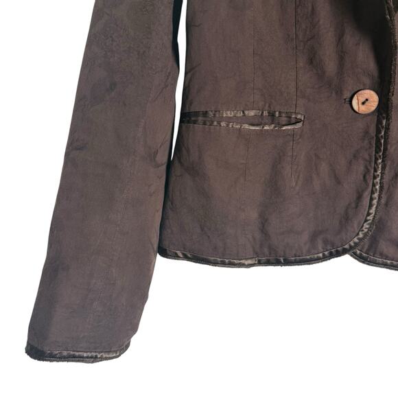 Vintage Y2K H&M Brown Satin Trim Single Breasted Blazer Jacket Size 8 - Picture 5 of 11